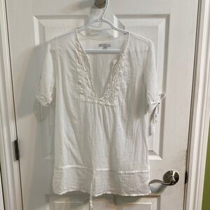 Gap Lace V Neck Elegant White Cotton Women's Top Tunic Size Small